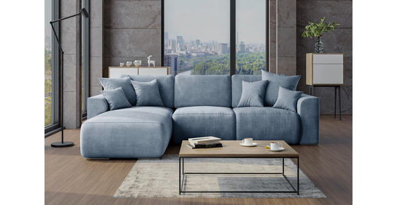 ECKSOFA in Samt Blau  - Chromfarben/Blau, KONVENTIONELL, Kunststoff/Textil (195/293cm) - Carryhome