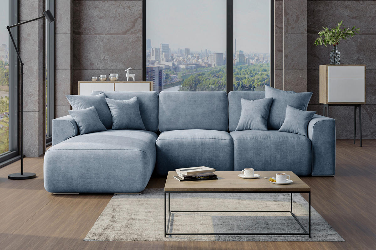 ECKSOFA in Samt Blau  195/293 cm  - Chromfarben/Blau, KONVENTIONELL, Kunststoff/Textil (195/293cm) - Carryhome
