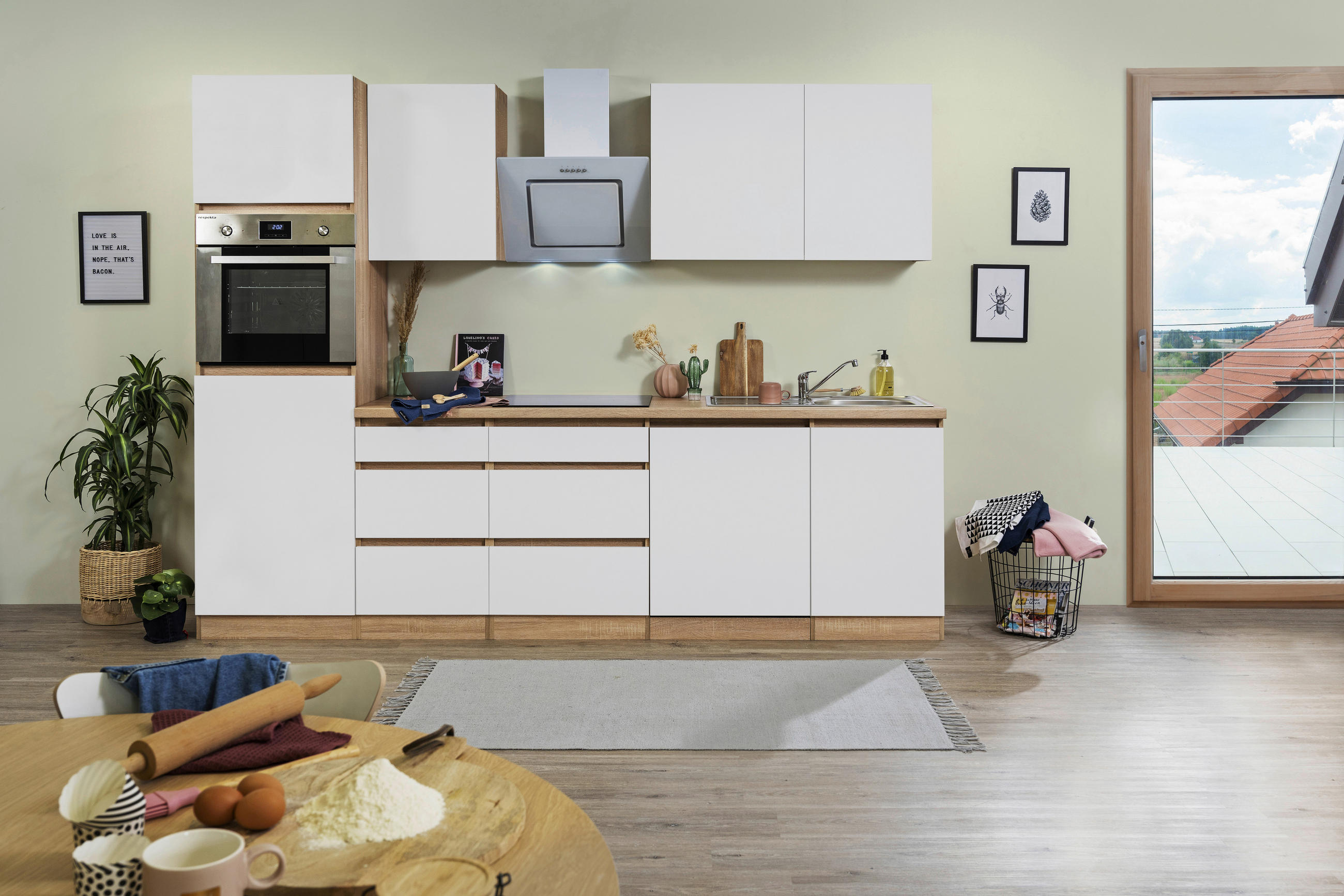 KÜCHENBLOCK 280 cm   in Eichefarben  - Eichefarben/Weiß, MODERN, Holzwerkstoff (280cm) - Respekta