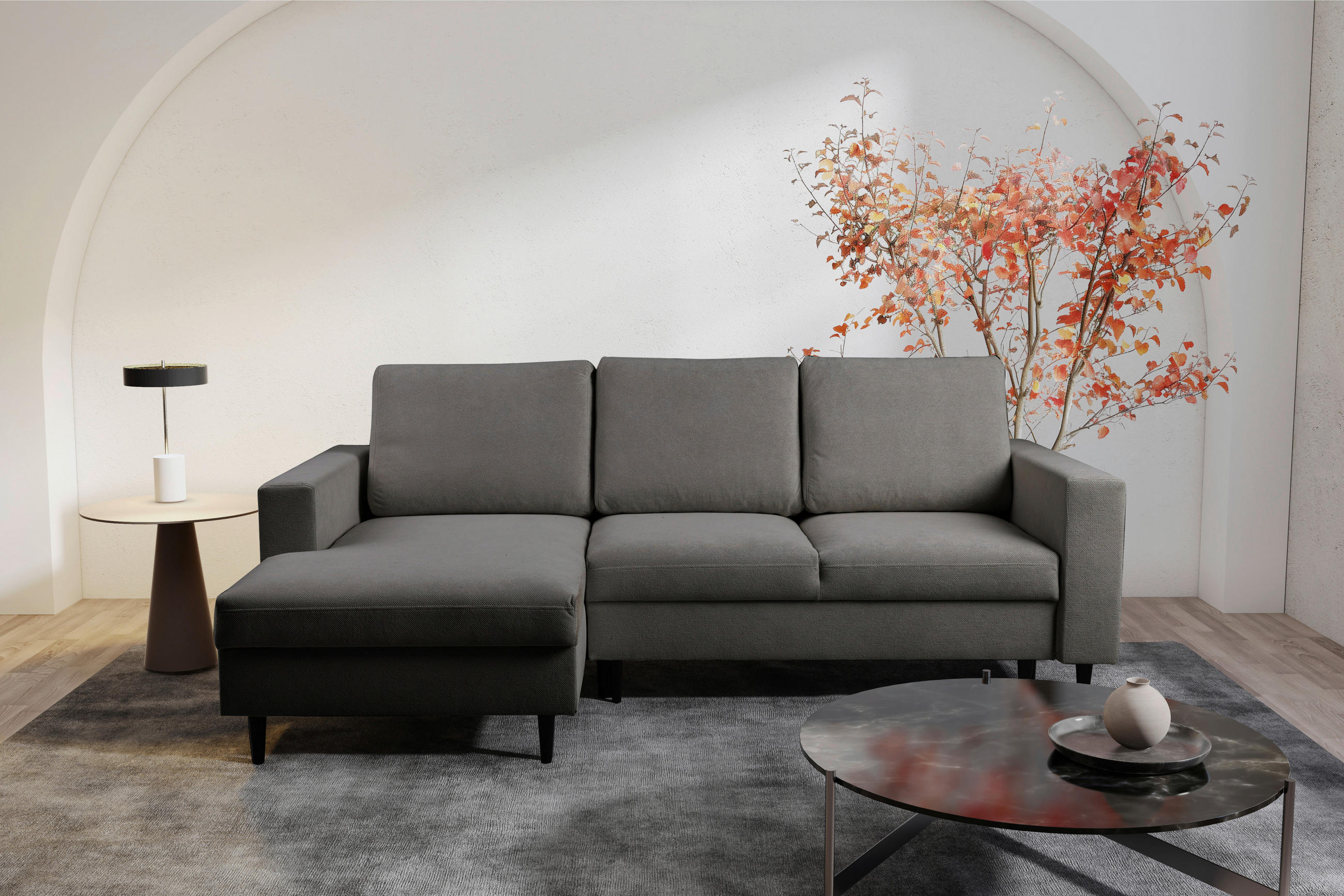 ECKSOFA Dunkelbraun Struktur  - Dunkelbraun/Schwarz, MODERN, Holz/Kunststoff (145/230cm) - MID.YOU
