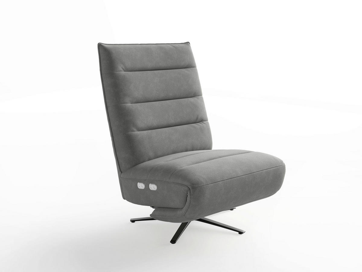 RELAXSESSEL EVE E Flachgewebe Kopfteilverstellung, Rücken echt    - Schwarz/Grau, Basics, Textil/Metall (80/109/98cm) - Sit & More