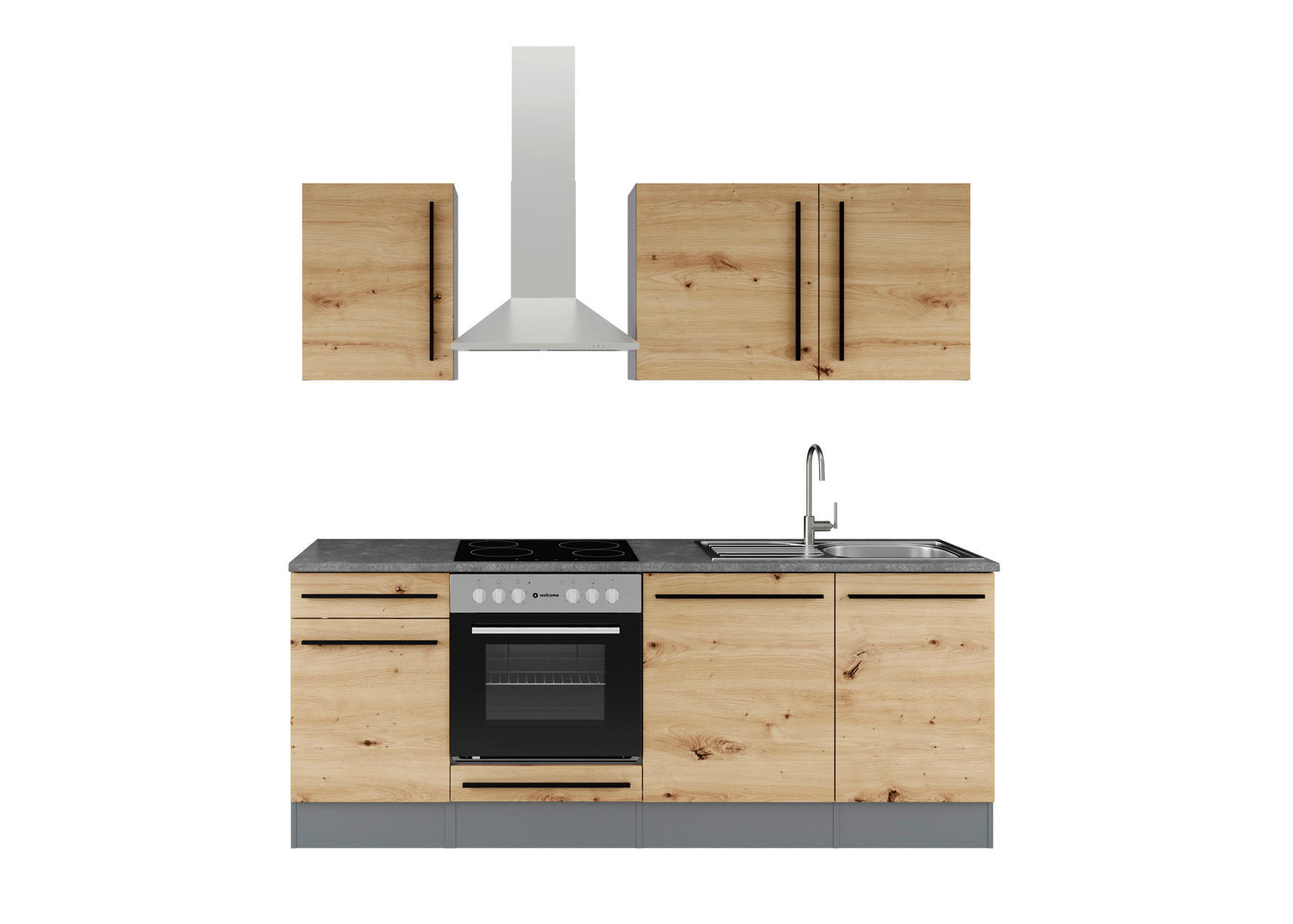 KÜCHENBLOCK 220 cm  in Anthrazit, Eiche Artisan  - Anthrazit/Schwarz, LIFESTYLE, Holzwerkstoff/Kunststoff (220cm) - P & B