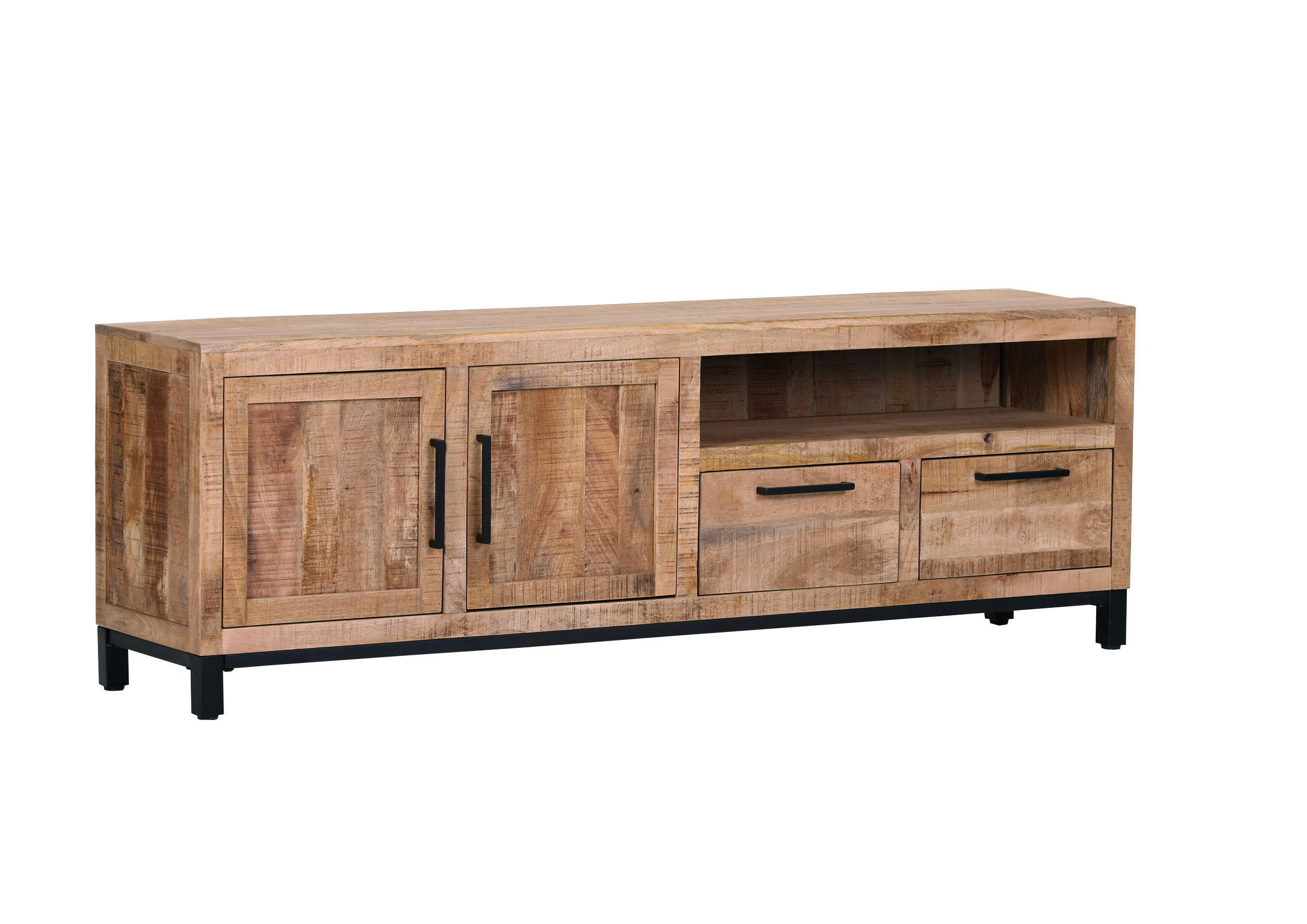 LOWBOARD RIO  in 180/60/40 cm  - Schwarz/Naturfarben, Design, Holz/Metall (180/60/40cm) - Landscape