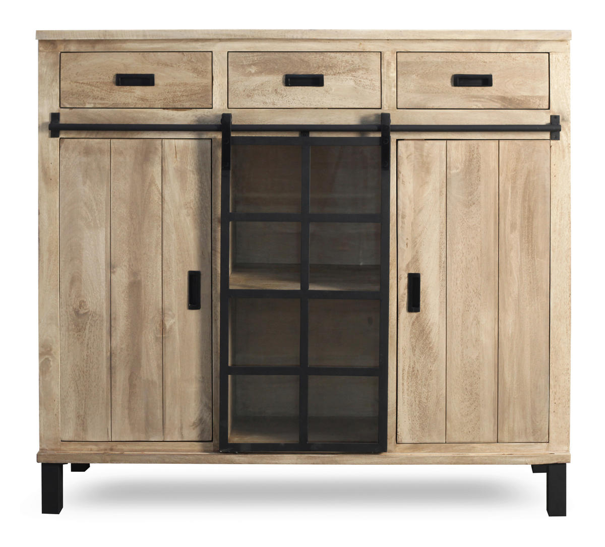 HIGHBOARD  148/135/42 cm 3 Schublade(n)  - Graubraun/Schwarz, LIFESTYLE, Glas/Holz (148/135/42cm) - Landscape