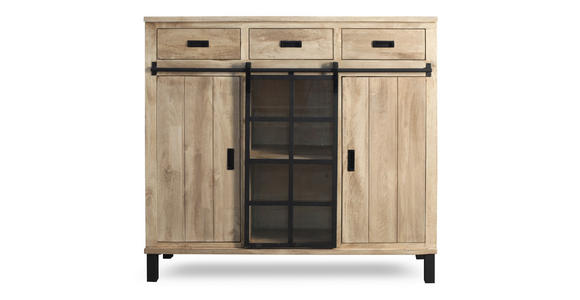 HIGHBOARD  148/135/42 cm 3 Schublade(n)  - Graubraun/Schwarz, LIFESTYLE, Glas/Holz (148/135/42cm) - Landscape