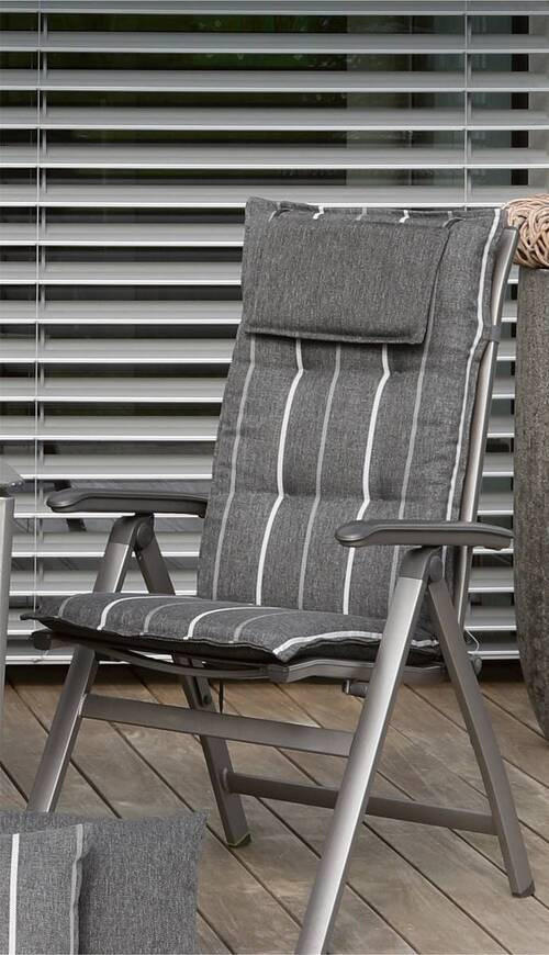 Thumbnail - Sesselauflage, Anthrazit, Grau, Textil, Streifen, Füllung: Schaumstoff, Vlies, 50x7x120 cm, mittels Bändern zu befestige...