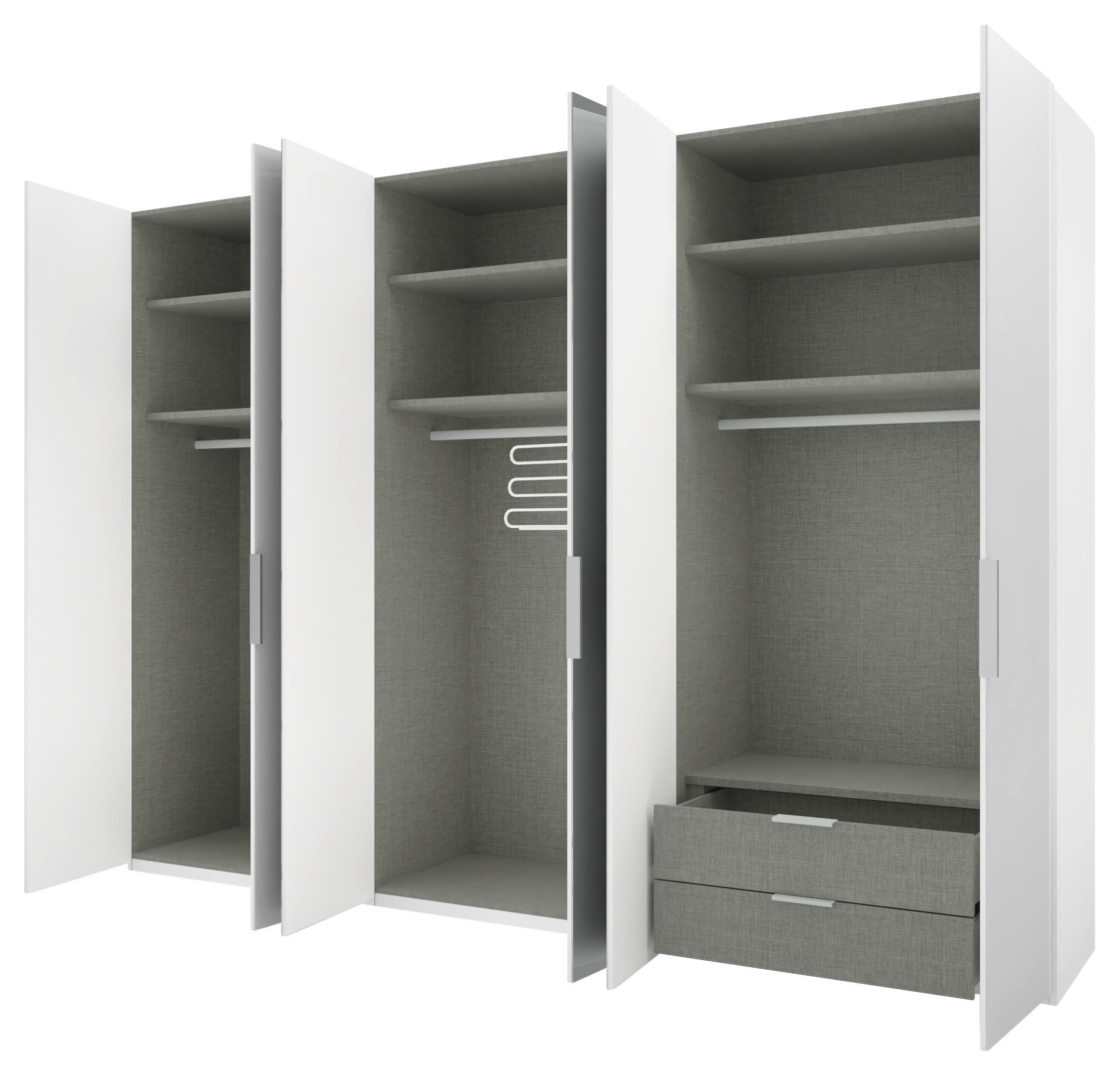 DREHTÜRENSCHRANK 300/223/62 cm 6-türig Weiß  - Alufarben/Weiß, KONVENTIONELL, Glas/Holzwerkstoff (300/223/62cm) - Novel