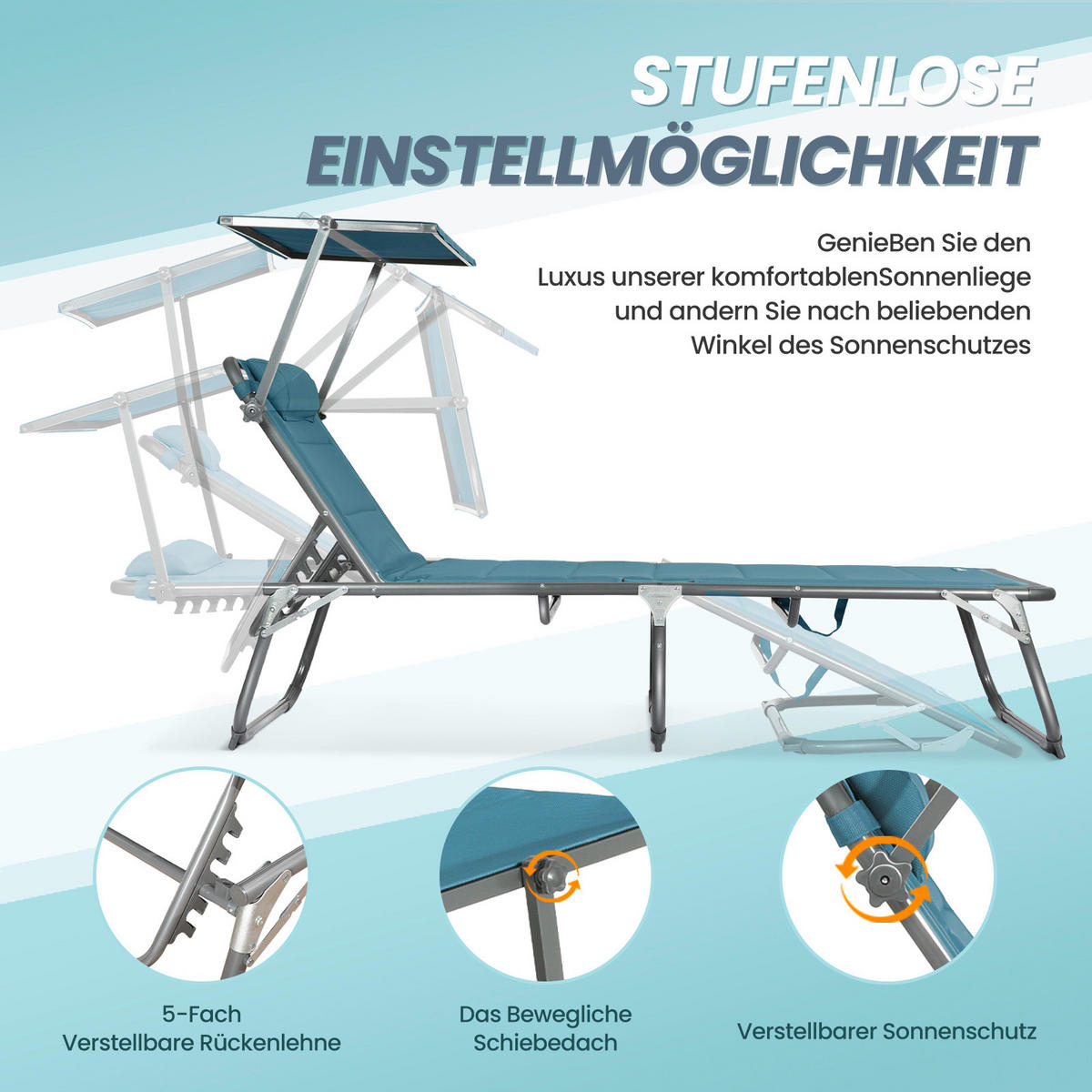 GARTENLIEGE 70/36/200 cm  - Blau/Anthrazit, Basics, Textil/Metall (70/36/200cm) - Modante