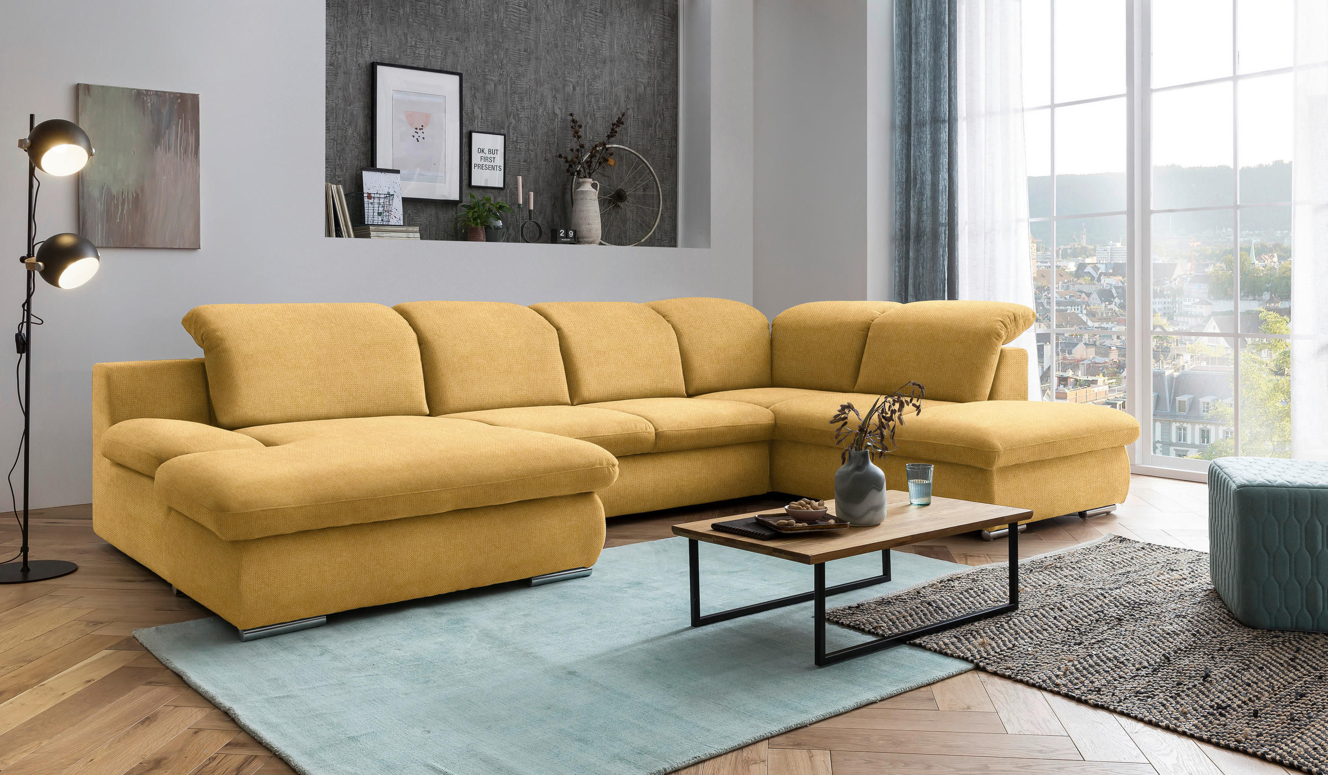 WOHNLANDSCHAFT in Chenille Gelb - Chromfarben/Gelb, Design, Textil/Metall (165/353/212cm) - Livetastic