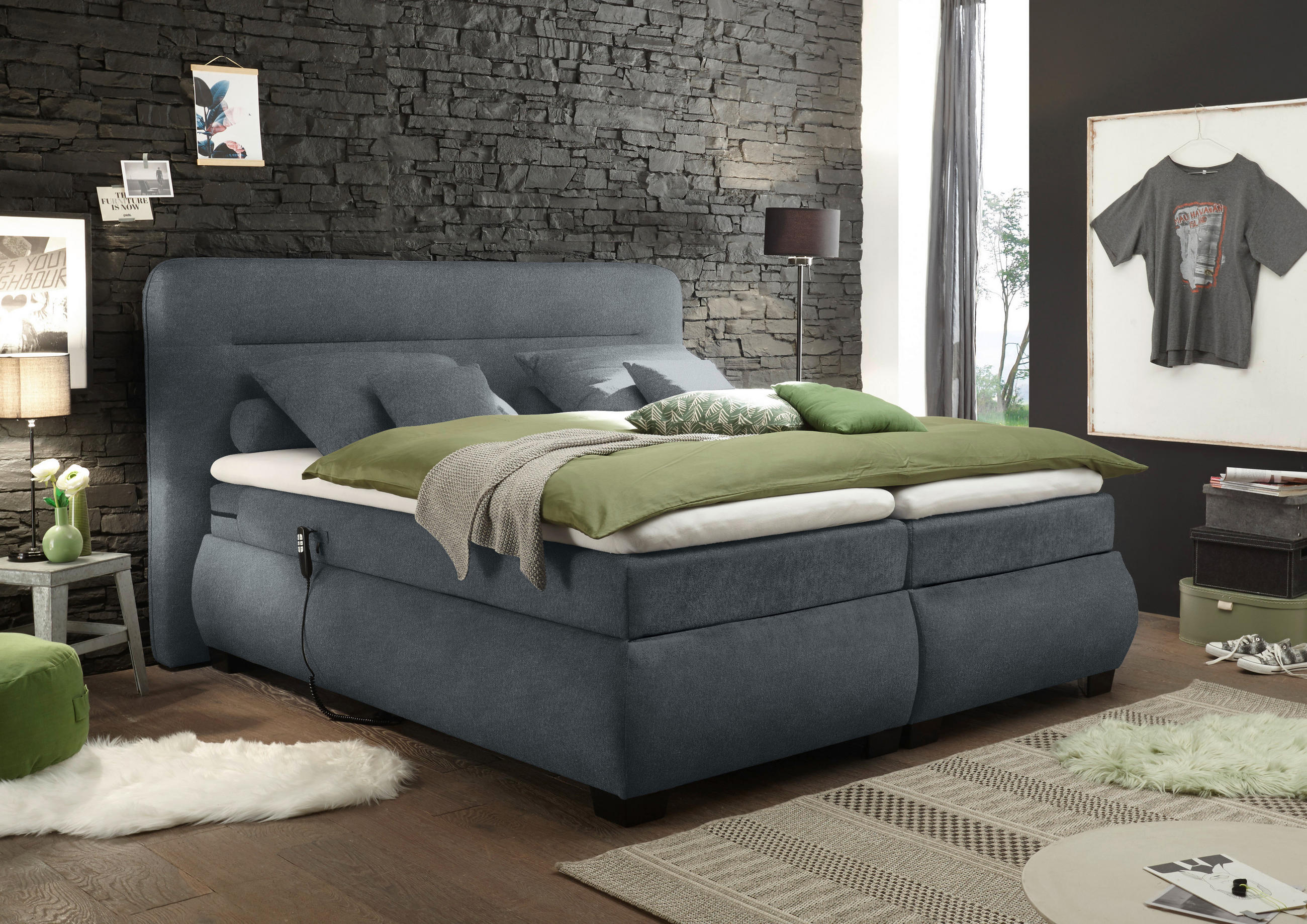 POSTEL BOXSPRING, 180/200 cm, antracitová - černá/antracitová, Konvenční, textil/plast (180/200cm) - MID.YOU