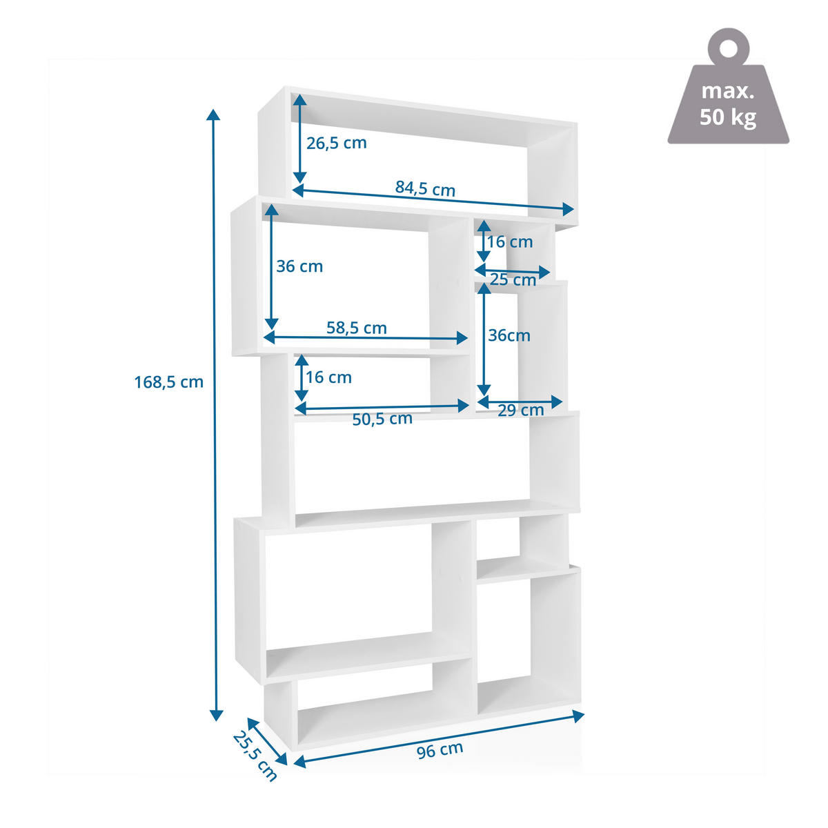 REGAL  96/168,5/25,5 cm Weiß  - Weiß, MODERN, Holzwerkstoff (96/168,5/25,5cm) - MID.YOU