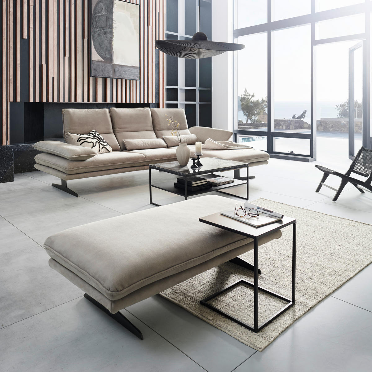 ECKSOFA Grau Mikrofaser  - Schwarz/Grau, Design, Textil/Metall (291/164cm) - Chilliano