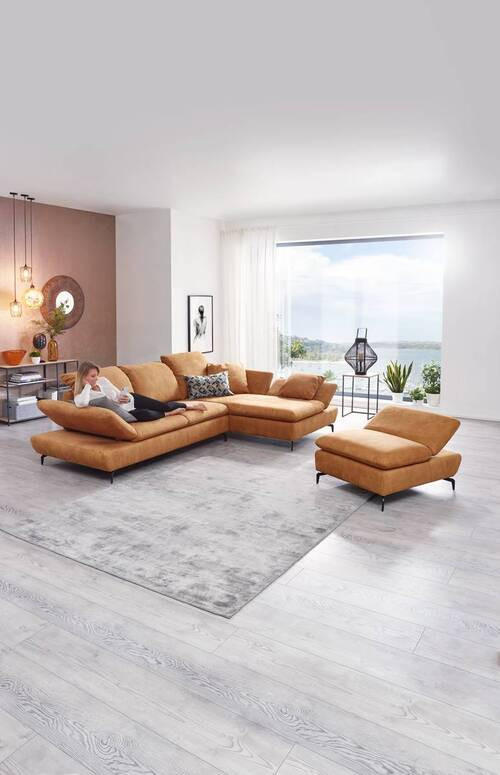 ECKSOFA in Flachgewebe Currygelb  - Currygelb/Schwarz, Design, Textil/Metall (315/200cm) - Chilliano