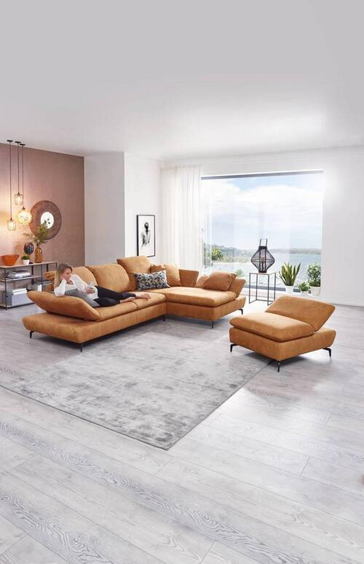 ECKSOFA in Flachgewebe Currygelb  - Currygelb/Schwarz, Design, Textil/Metall (315/200cm) - Chilliano