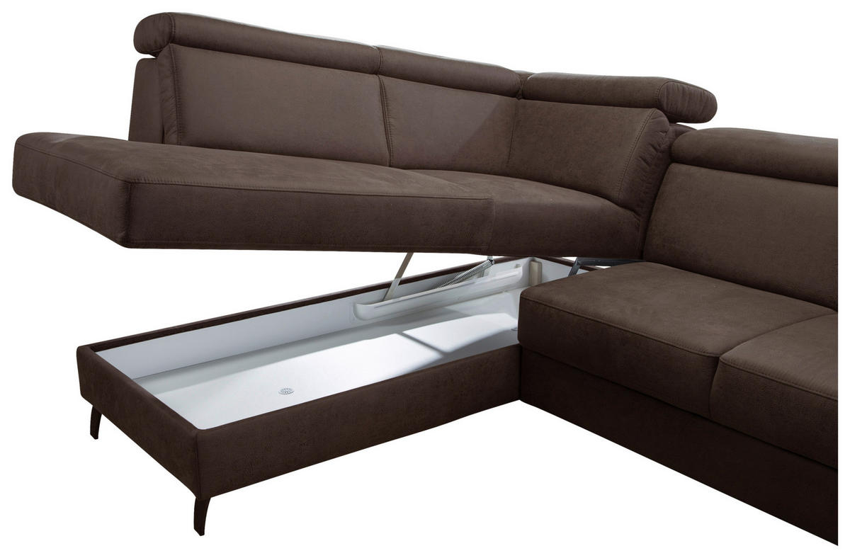 WOHNLANDSCHAFT in Mikrofaser Cognac  - Cognac/Schwarz, Konventionell, Textil/Metall (193/317/165cm) - Sit & More