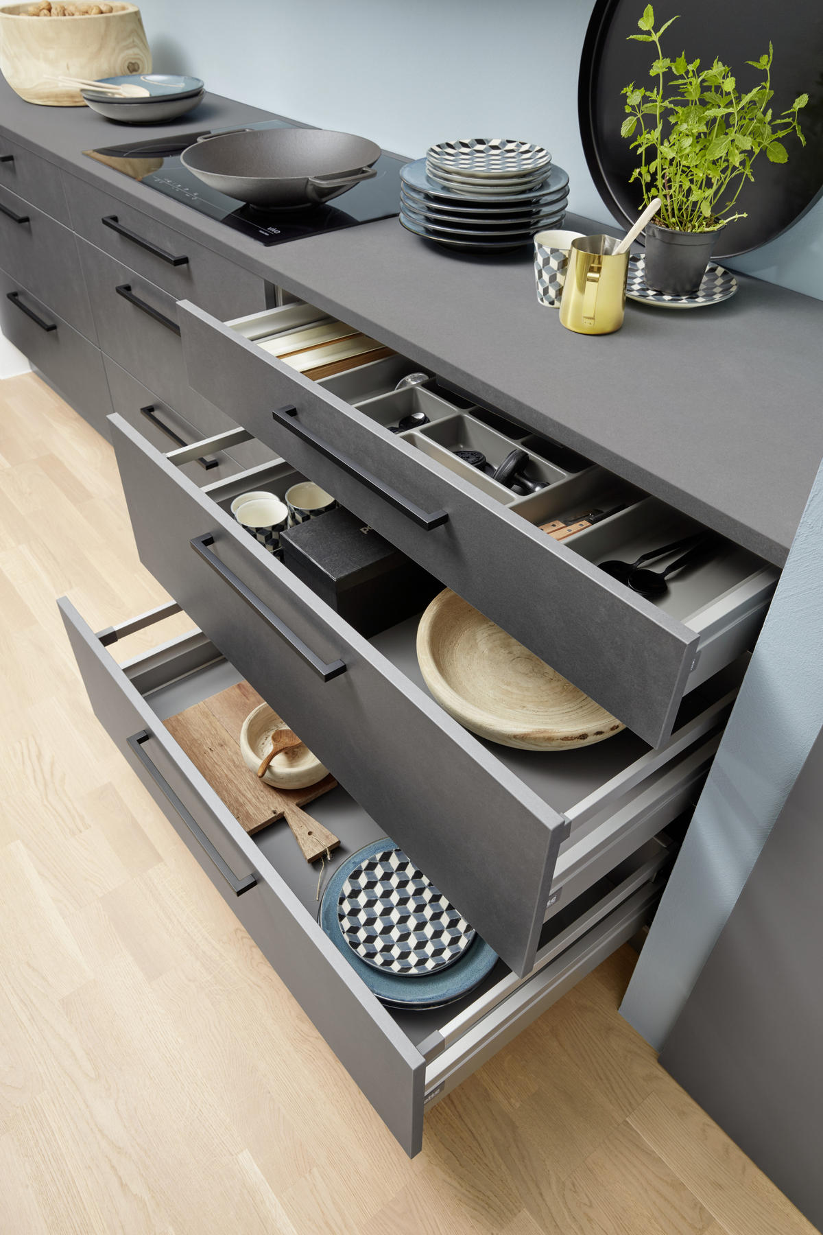 EINBAUKÜCHE   - Weiß/Grau, Design, Holzwerkstoff - Dieter Knoll