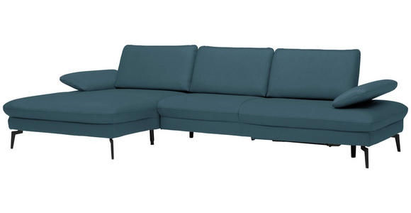 ECKSOFA in Echtleder Blau  - Blau/Schwarz, Design, Leder/Metall (157/325cm) - Dieter Knoll