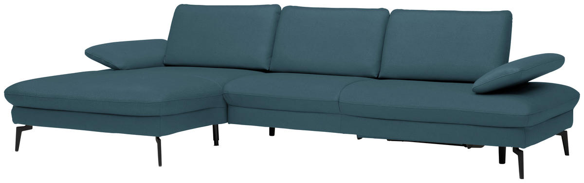 ECKSOFA in Echtleder Blau  - Blau/Schwarz, Design, Leder/Metall (157/325cm) - Dieter Knoll