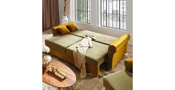 BIGSOFA in Textil Currygelb, Dunkelgrün - Currygelb/Dunkelgrün, ROMANTIK / LANDHAUS, Kunststoff/Textil (255/76-90/106cm) - Hom`in
