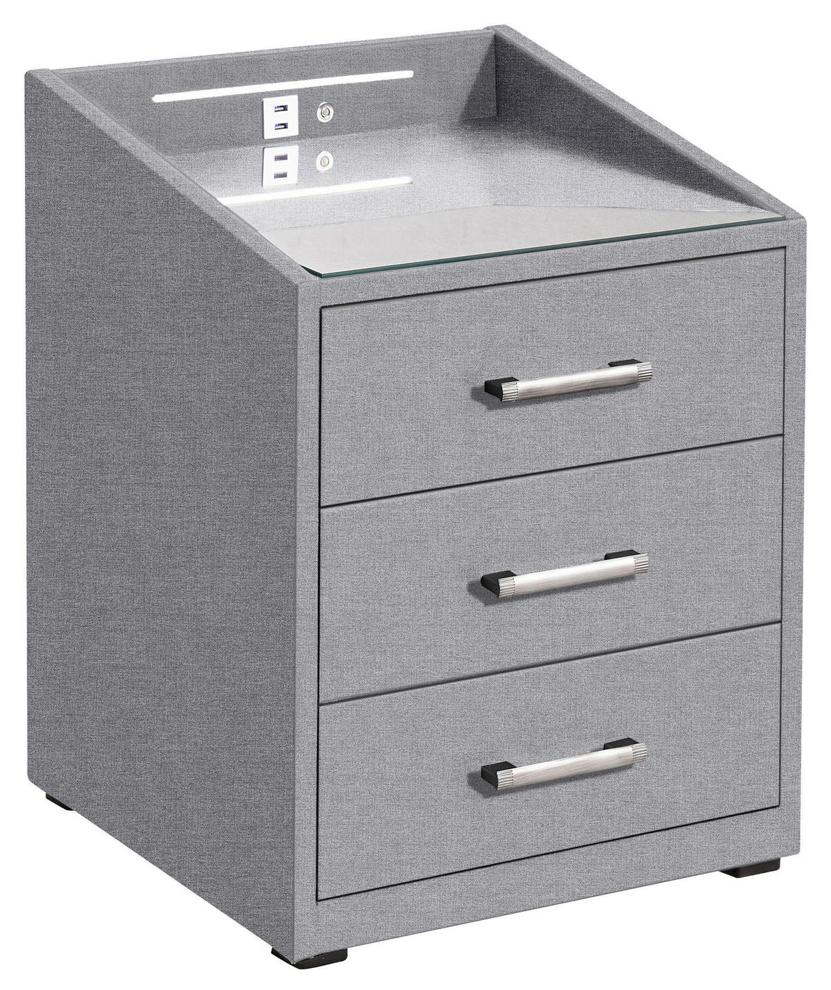 NOĆNI ORMARIĆ     - srebrne boje/siva, Basics, drvni materijal/tekstil (47/61/46cm) - MID.YOU