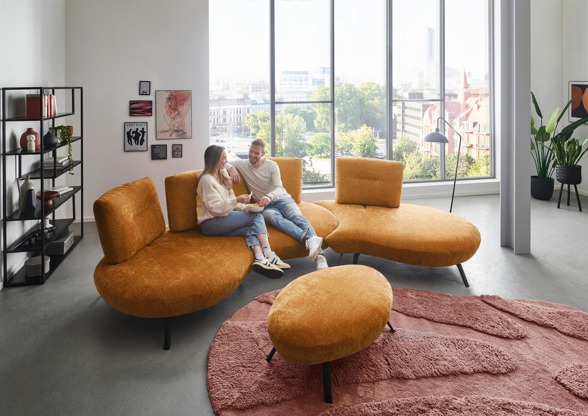 BIGSOFA Flachgewebe Senfgelb  - Senfgelb/Schwarz, Design, Textil/Metall (456/93/138cm) - Moderano