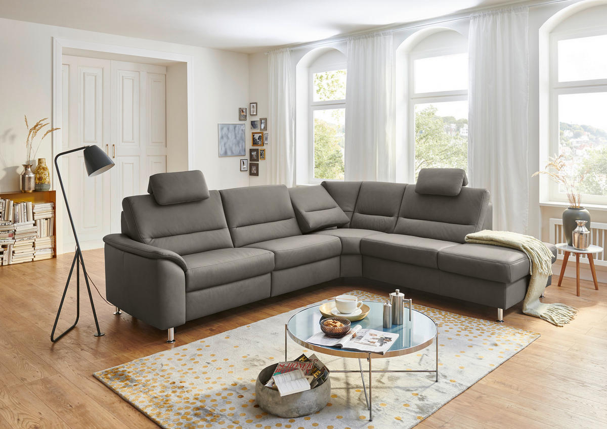 ECKSOFA in Echtleder Grau  - Alufarben/Grau, Konventionell, Leder/Metall (290/249cm) - Beldomo Premium