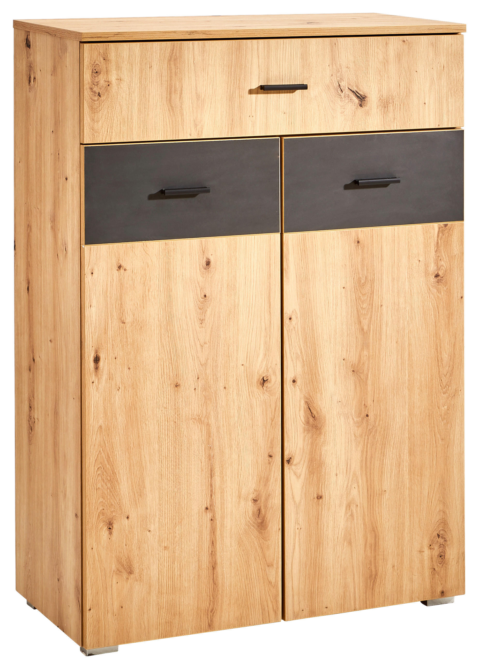 SCHUHSCHRANK Anthrazit, Eiche Artisan  - Anthrazit/Silberfarben, KONVENTIONELL, Holzwerkstoff/Kunststoff (75/109,9/38cm) - Carryhome