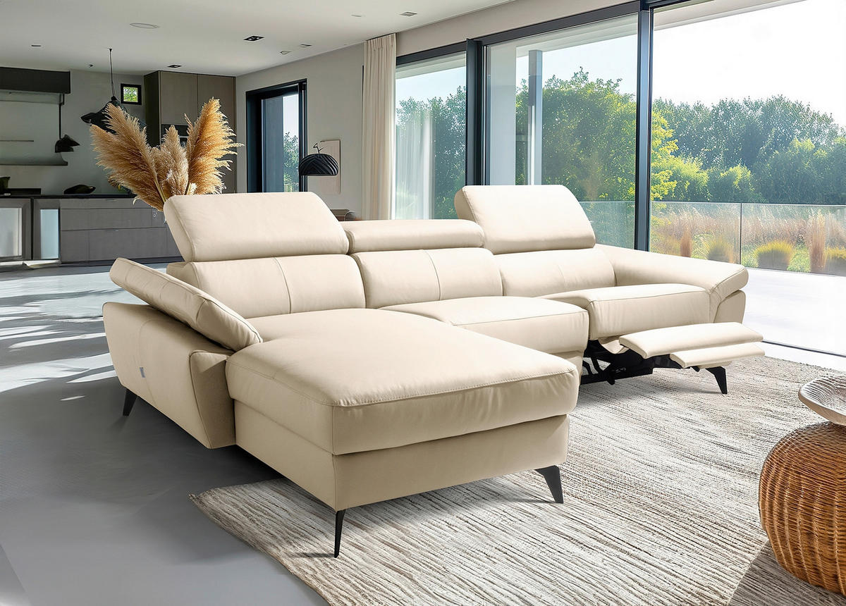 ECKSOFA SONO in Lederlook Echtleder Grau Armteilverstellung, Kopfteilverstellung  179/252 cm  - Schwarz/Grau, Design, Leder/Textil (179/252cm) - Livetastic