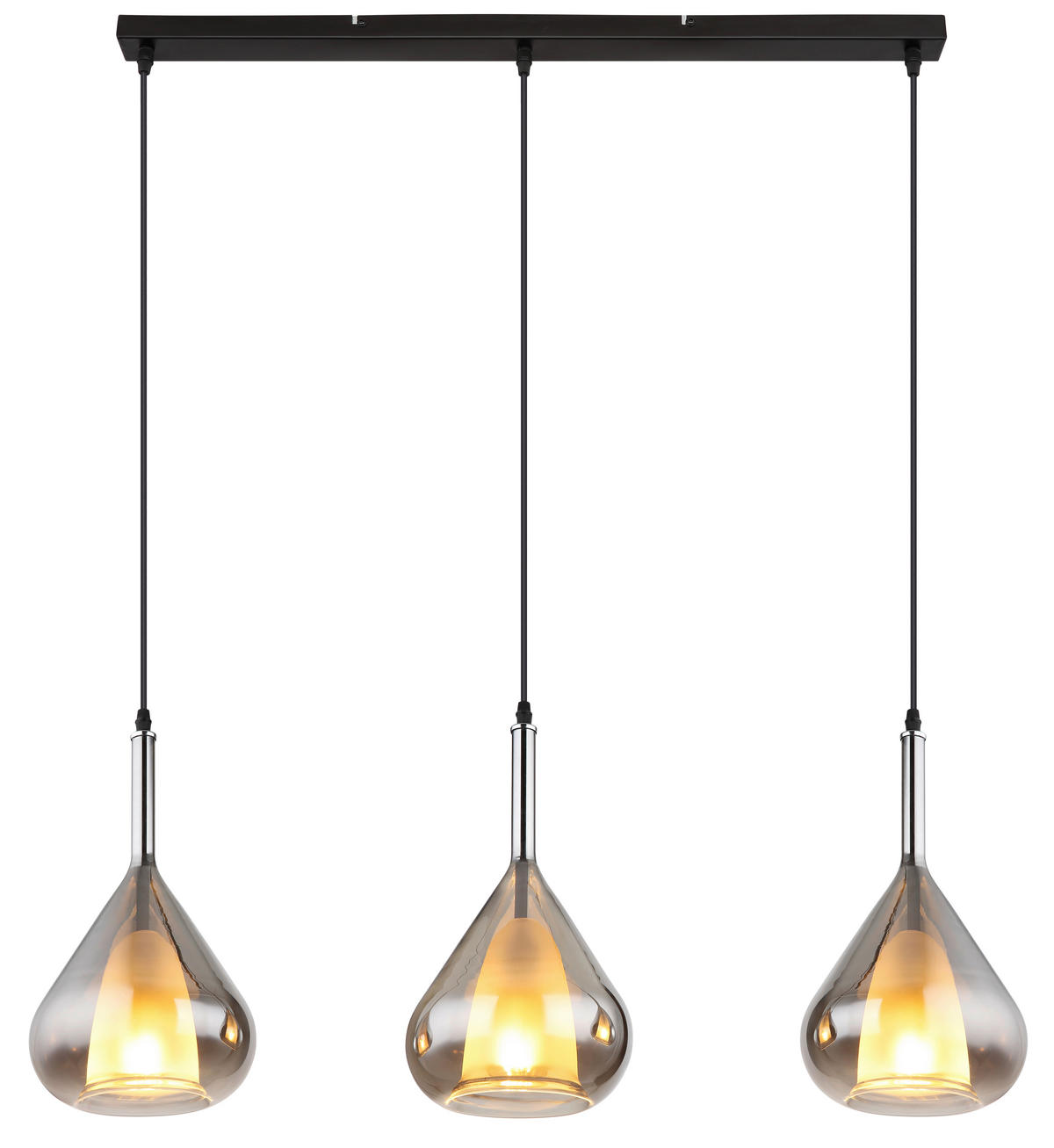 HÄNGELEUCHTE 90/20/140 cm    - Schwarz/Grau, Design, Glas/Metall (90/20/140cm) - Globo