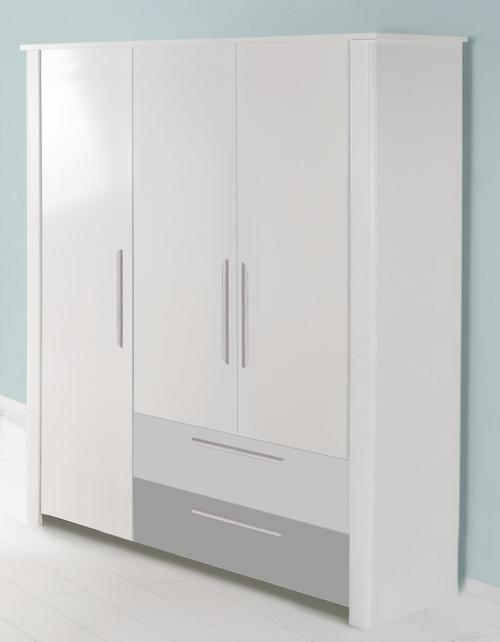 BABYKLEIDERSCHRANK Amy Grau, Weiß, Hellgrau  - Dunkelgrau/Silberfarben, Trend, Holzwerkstoff/Metall (137/200/53cm) - My Baby Lou