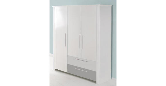 BABYKLEIDERSCHRANK Amy Grau, Weiß, Hellgrau - Dunkelgrau/Silberfarben, Trend, Holzwerkstoff/Metall (137/200/53cm) - My Baby Lou