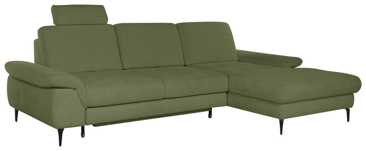ECKSOFA ALMA in Chenille Grün  285/191 cm  - Schwarz/Grün, Design, Textil/Metall (285/191cm) - Livetastic