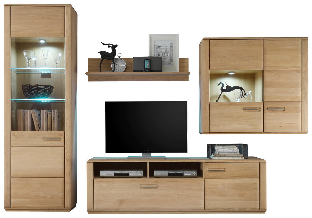 WOHNWAND  in Eichefarben  303/209/51 cm  - Eichefarben/Silberfarben, Design, Glas/Holz (303/209/51cm) - Livetastic