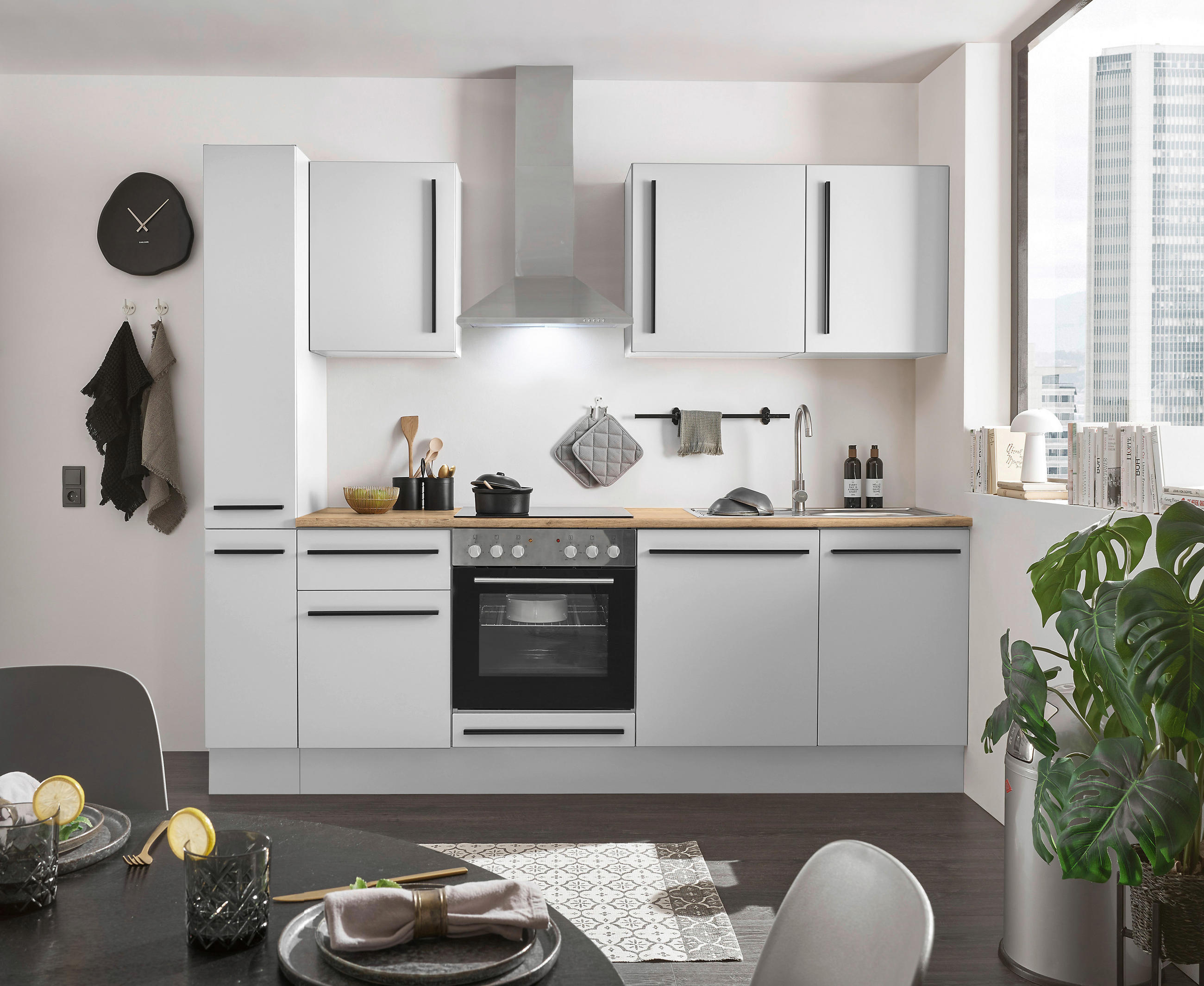 KÜCHENBLOCK 250 cm   in Weiß  - Eichefarben/Schwarz, Design, Holzwerkstoff/Kunststoff (250cm) - MID.YOU