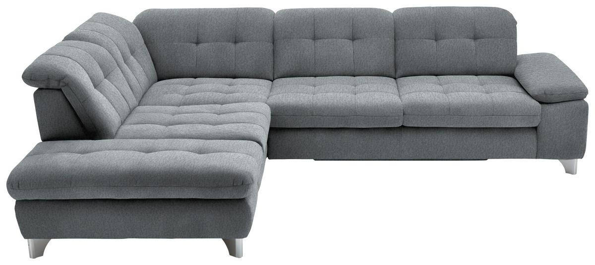 ECKSOFA in Chenille Blaugrau  - Chromfarben/Blaugrau, Design, Textil/Metall (260/310cm) - Beldomo Speed