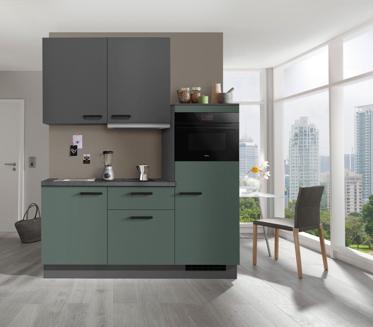 KÜCHENBLOCK 180 cm   in Graphitfarben, Dunkelgrün  - Dunkelgrün/Schieferfarben, Basics, Holzwerkstoff/Metall (180cm) - Impuls