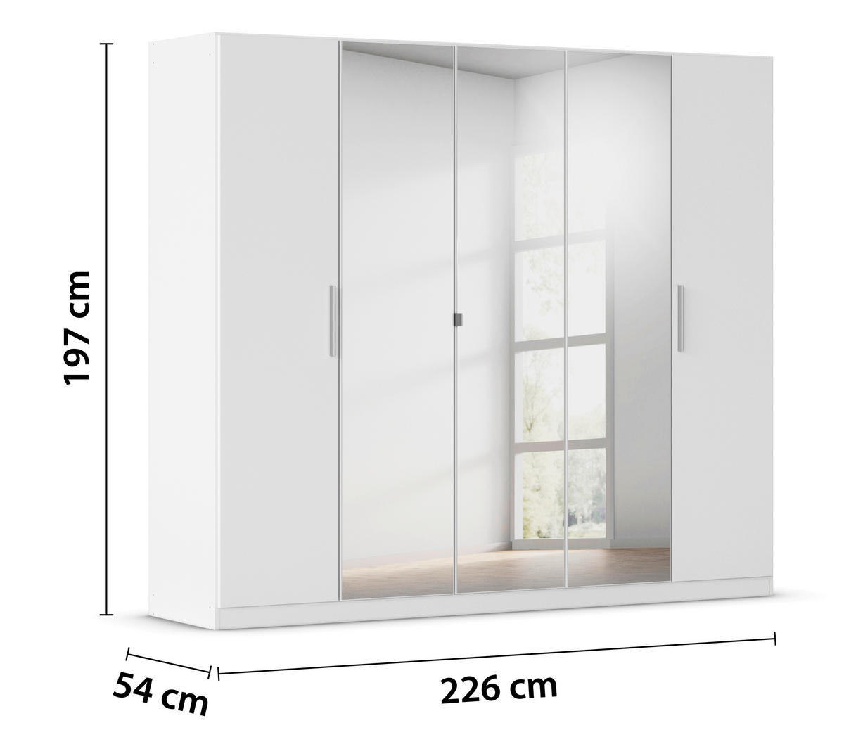 DREHTÜRENSCHRANK 226/197/54 cm,  in Weiß, 5-türig  - Alufarben/Weiß, KONVENTIONELL, Glas/Holzwerkstoff (226/197/54cm) - home24