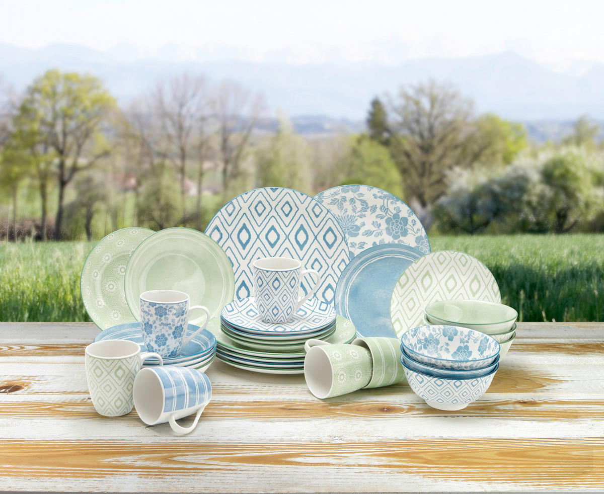 KOMBINOVANÝ SERVIS 30-dielne, porcelán keramika  - modrá/zelená, Lifestyle, keramika - Landscape