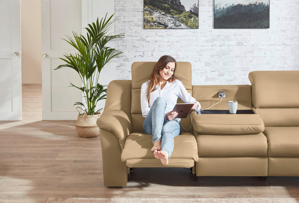 ECKSOFA  in Echtleder Beige  324/260 cm  - Chromfarben/Beige, KONVENTIONELL, Leder/Kunststoff (324/260cm) - Cantus