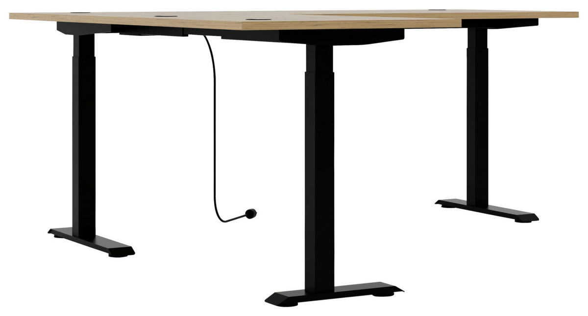 ECKSCHREIBTISCH 185/177/72-120 cm Schwarz, Eiche Artisan höhenverstellbar, Kabeldurchlass, seitenverkehrt montierbar, Memoryschalter  - Schwarz/Eiche Artisan, KONVENTIONELL, Holzwerkstoff/Metall (185/177/72-120cm) - Voleo