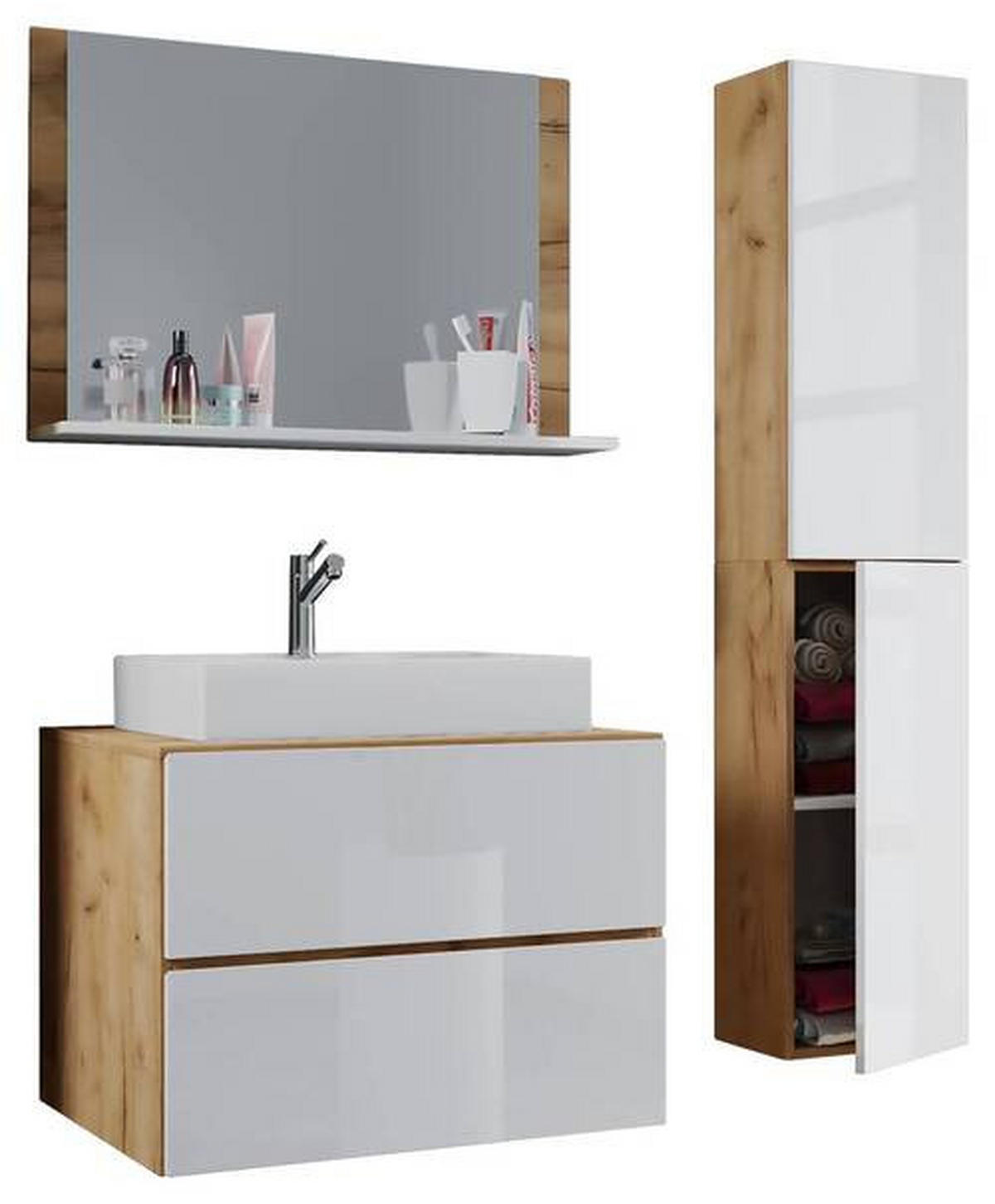 BADEZIMMER 4-teilig  in 94 cm  - Honigeiche/Weiss, Modern, Keramik/Holzwerkstoff (94cm) - MID.YOU