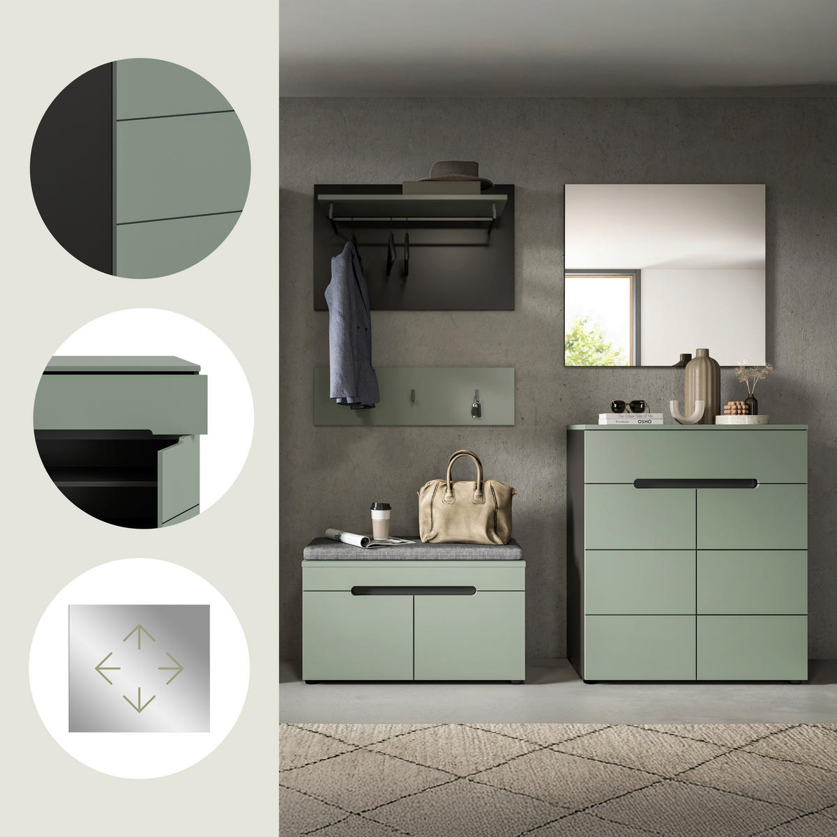 PREDSIEŇOVÝ NÁBYTOK, 175/190/37 cm - sivá/sivozelená, Design, kompozitné drevo (175/190/37cm) - Livetastic