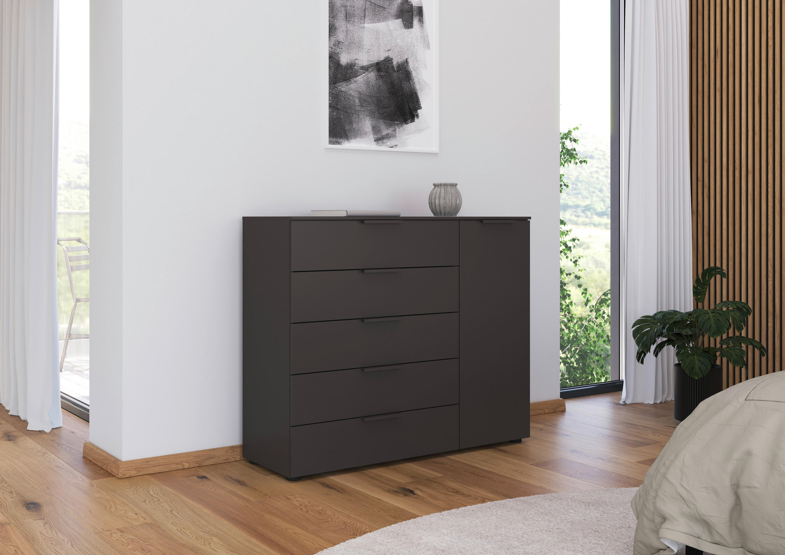 KOMMODE 120/100/42 cm  in Graphitfarben  - Graphitfarben/Schwarz, MODERN, Holzwerkstoff/Kunststoff (120/100/42cm) - Rauch Möbel