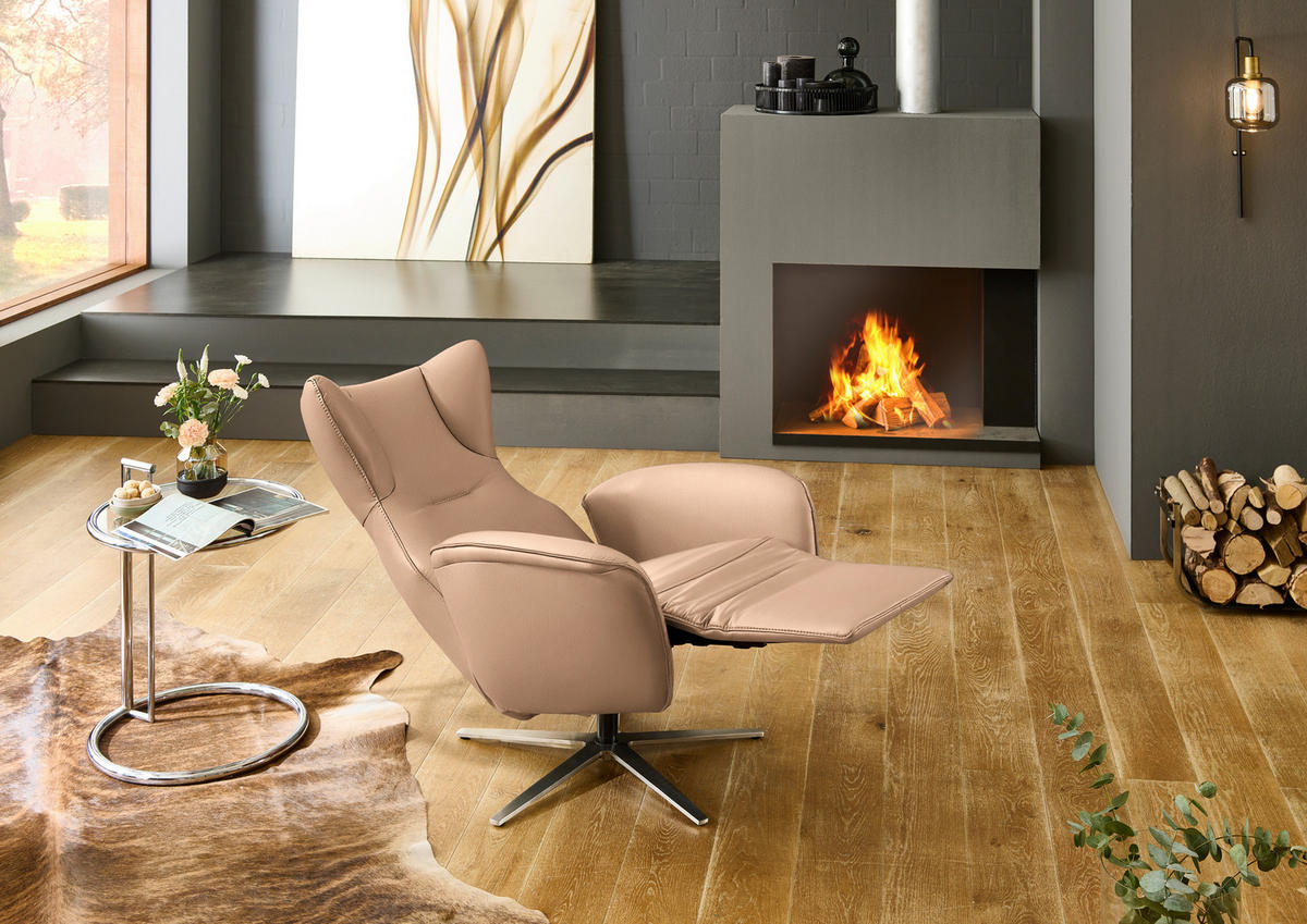 RELAXSESSEL Leder Beigebraun  - Beigebraun/Schwarz, Design, Leder/Metall (75/106/86cm) - Valdera