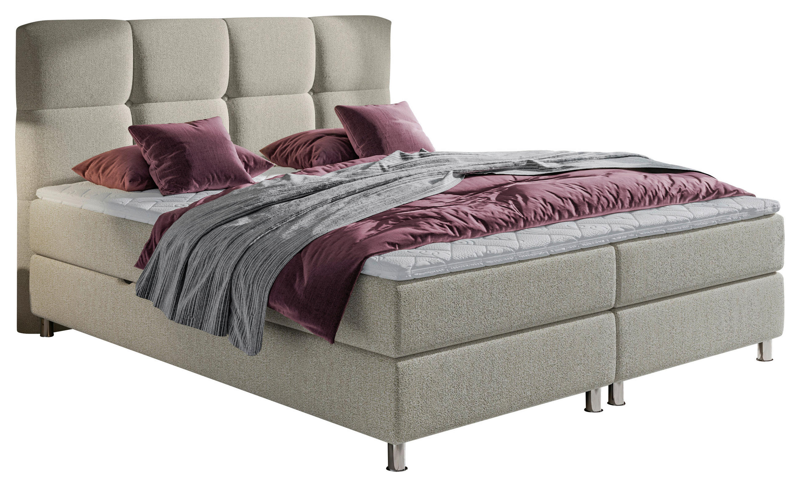 BOXBETT 180/200 cm  in Hellgrau  - Chromfarben/Hellgrau, Design, Textil/Metall (180/200cm) - Ti'me