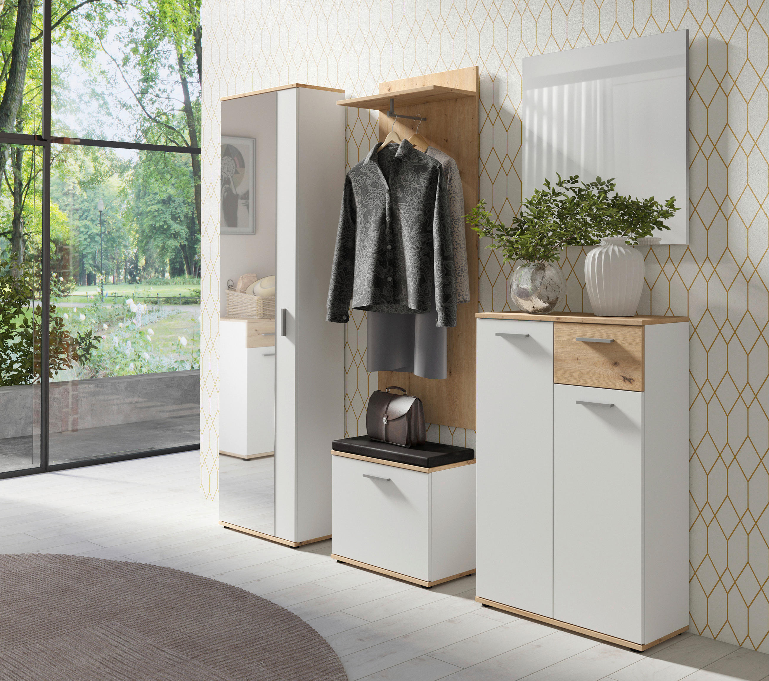 GARDEROBENSCHRANK Jakob in 49/196/30 cm - Silberfarben/Weiß, MODERN, Holzwerkstoff/Kunststoff (49/196/30cm) - MID.YOU
