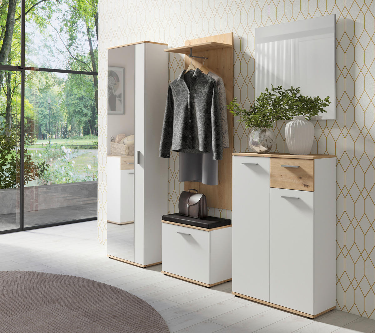 GARDEROBENSCHRANK Jakob  in 49/196/30 cm  - Silberfarben/Weiß, MODERN, Holzwerkstoff/Kunststoff (49/196/30cm) - MID.YOU