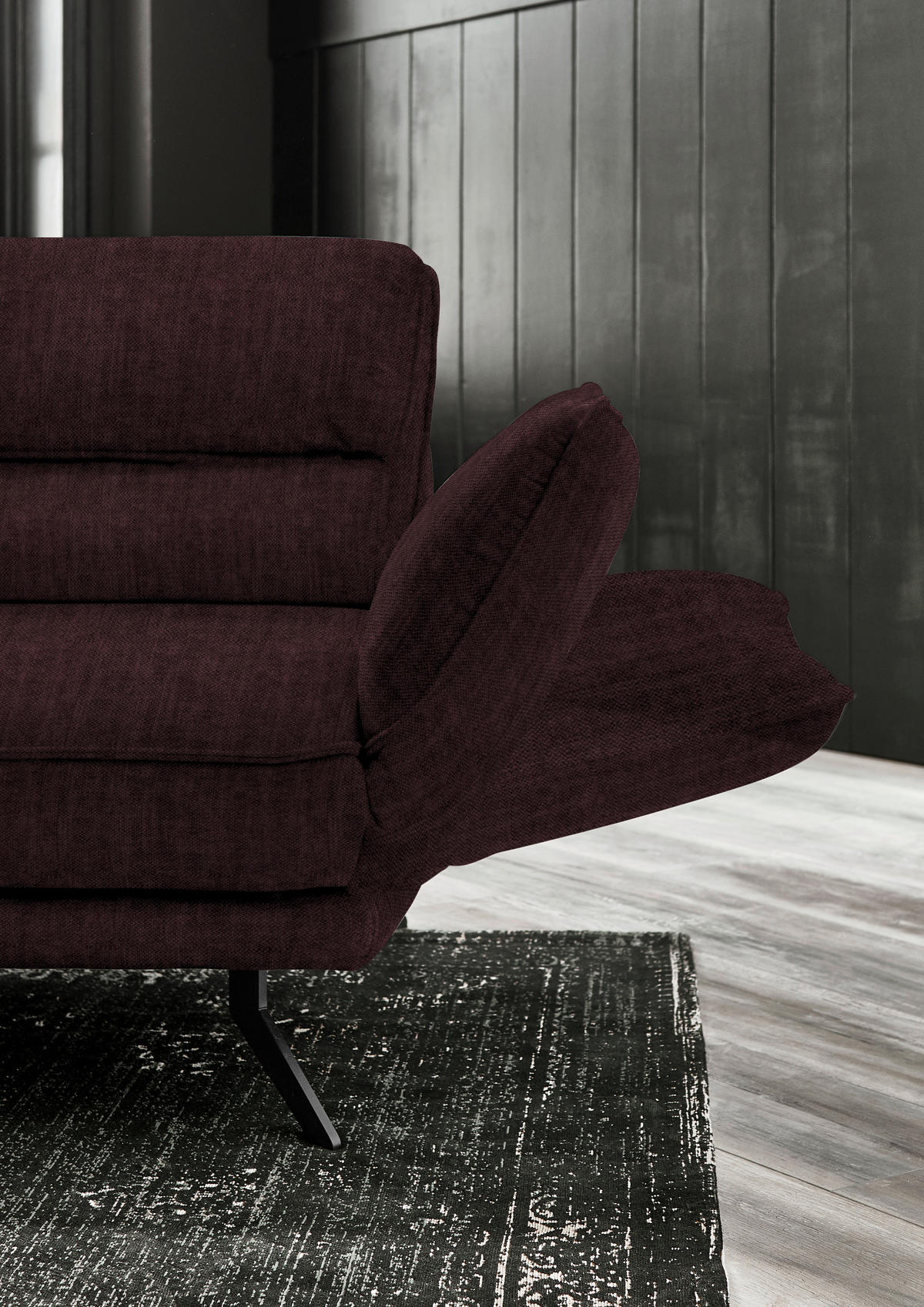 ECKSOFA in Velours Dunkelbraun  - Dunkelbraun/Schwarz, Design, Textil/Metall (153/283cm) - Valdera