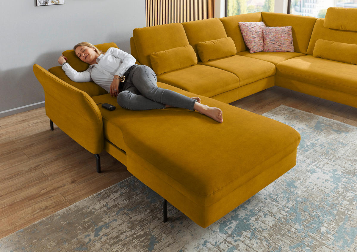 WOHNLANDSCHAFT in Velours Currygelb  - Currygelb/Schwarz, Design, Textil/Metall (179/335/220cm) - Beldomo System