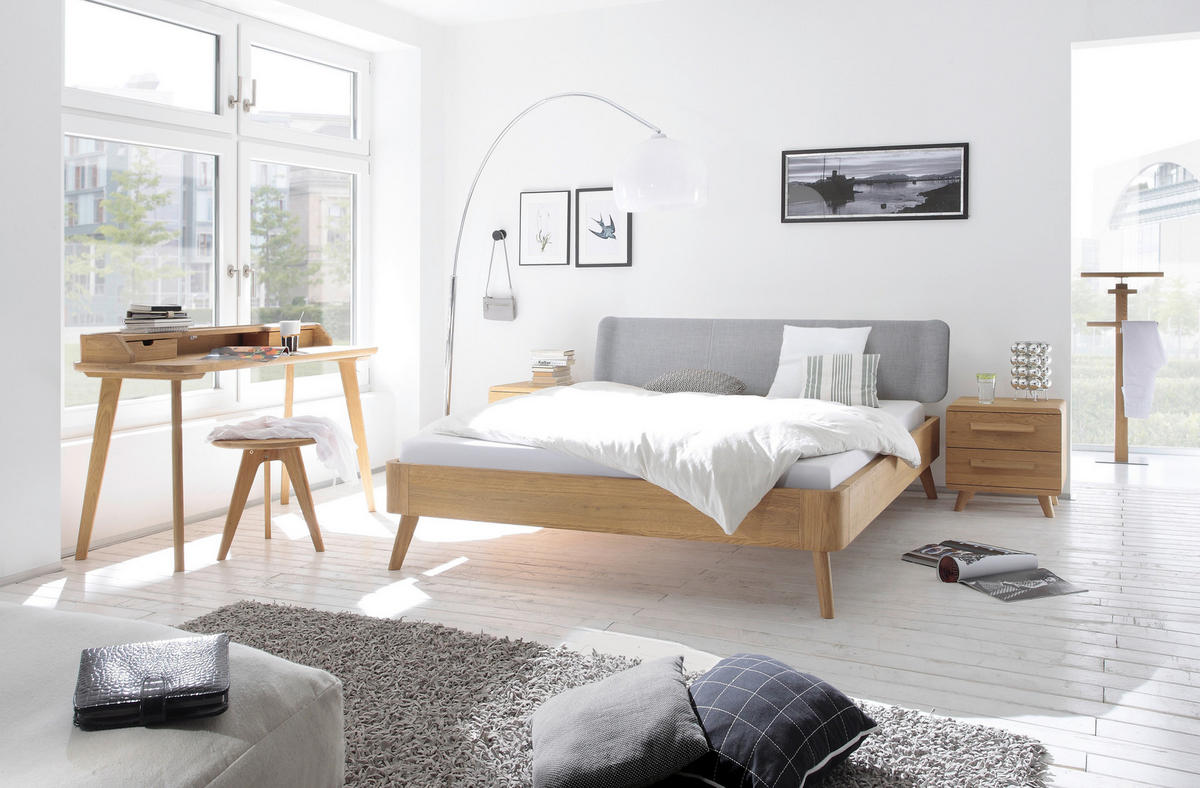 BETT 180/200 cm  in Grau, Eichefarben  - Eichefarben/Grau, Design, Holz/Textil (180/200cm) - Hasena